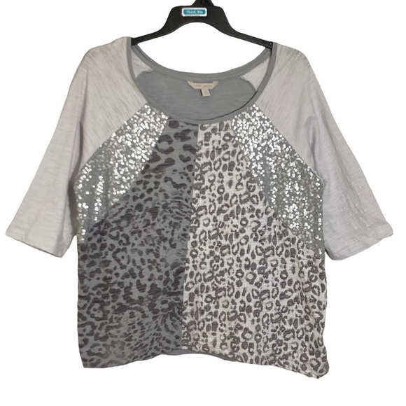 Laura Ashley Animal Print T-Shirt Top with Sequins Size XL Gray /M2 - Picture 1 of 9